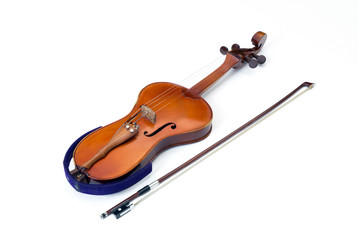 Fototapeta premium Kazakh national string instrument kobyz with bow isolated on white background