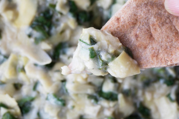 Close Up Pita with Spinach Artichoke Dip