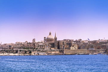 Naklejka premium Panoramic view of Valletta city from Sliema bay, Malta