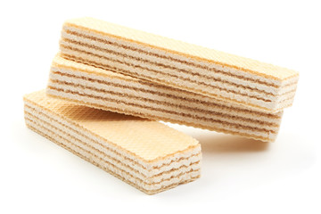 Crunchy vanilla waffles, isolated on a white background. Close-up.