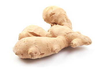 Fresh Ginger, isolated on a white background. Close-up.