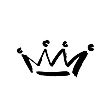 Crown doodle icon. Modern brush ink. Isolated on white background.
