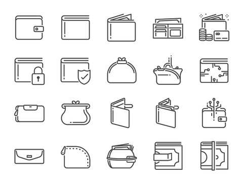 Wallet icon set. Included the icons as purse, money, bag, finance, e-wallet and more.