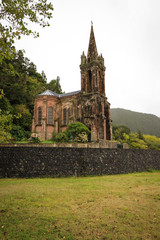 Old neo gothic chapel near from furnas lagoon. 