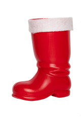 Christmas decorations. Red Christmas boot or Santa Claus boots isolated on a white background.
