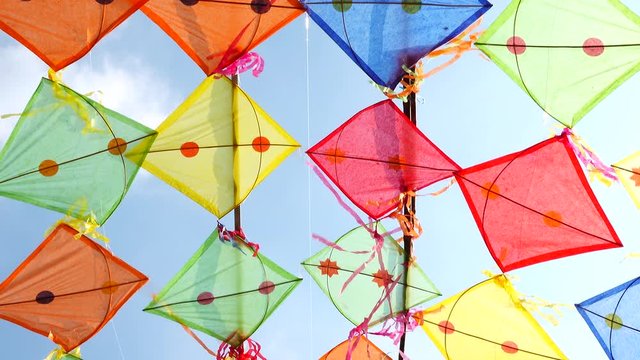 4K Kite Nice Color Red Orange Green Pink Wind Blue Sky Nature Backgound  Public.