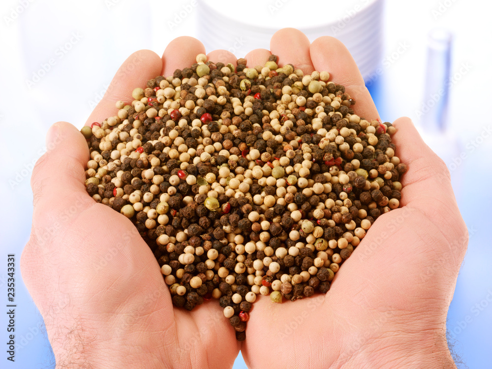 Poster handful of mixed peppercorns