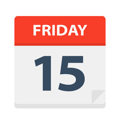 Friday 15 - Calendar Icon. Vector illustration of week day paper leaf.