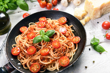 Tasty homemade spaghetti bolognese