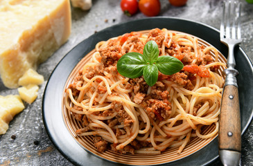 Tasty homemade spaghetti bolognese