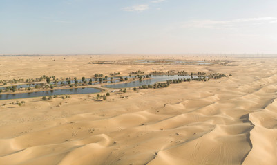 Fototapeta na wymiar aerial view of a desert near Al Qudra Lakes in Dubai