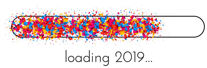 Loading 2019 New Year banner with colorful progress indicator.