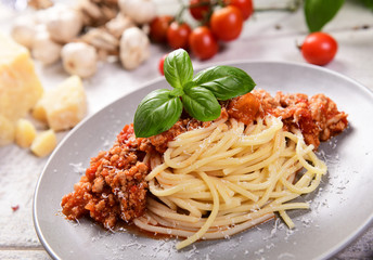 Tasty homemade spaghetti bolognese