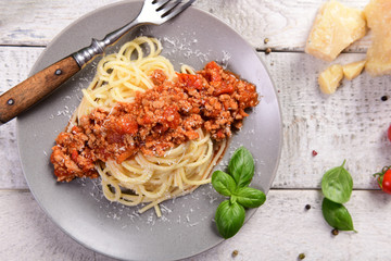 Tasty homemade spaghetti bolognese