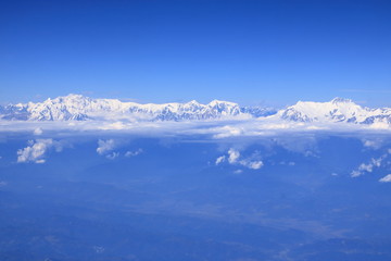 Fototapeta na wymiar View of Himalaya Mountain Range from air plane