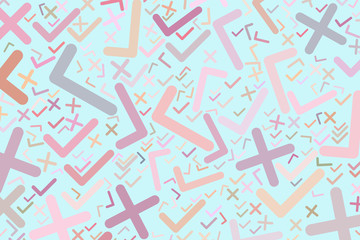 Abstract conceptual hand drawn tick or cross mark, right or wrong sign. Effect, surface, messy & repeat.