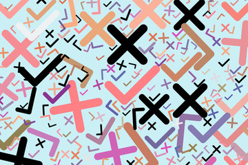 Obraz premium Abstract background with tick or cross mark, right or wrong sign. Decoration, graphic, texture & shape.