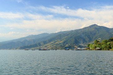 Beautiful landscape of Phewa Lake in Pokhara, Nepal
