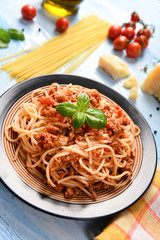 Tasty homemade spaghetti bolognese