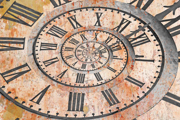 Fototapeta na wymiar Old church clock in the drost effect