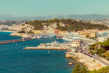 Fototapeta na wymiar Large cruise liners in the port of Nice, France