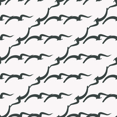 Seamless background abstract flying birds, hand drawn for design. Texture, shape, messy & style.