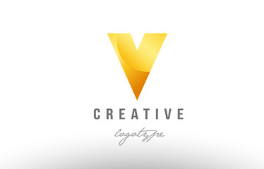 v gold golden metal gradient alphabet letter logo icon design