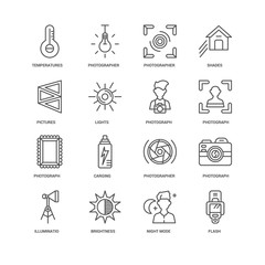 Fototapeta premium Simple Set of 16 Vector Line Icon. Contains such Icons as Flash,