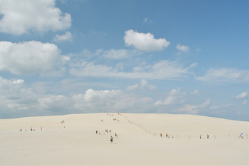 Fototapeta na wymiar 10 of August, 2018, Leba, Poland, Editorial photo of people in Slowinski national park, sand dune Poland