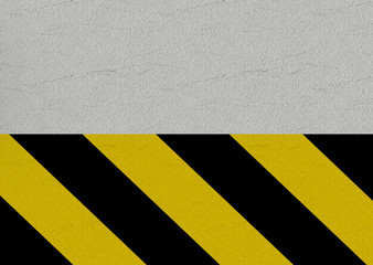 3d rendering. black and yellow caution line on cement wall background.