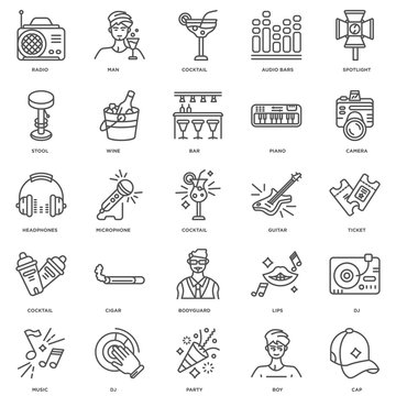 Simple Set of 25 Vector Line Icon. Contains such Icons as Cap, B