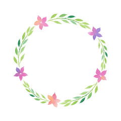 Watercolor spring wreath leaves flowers