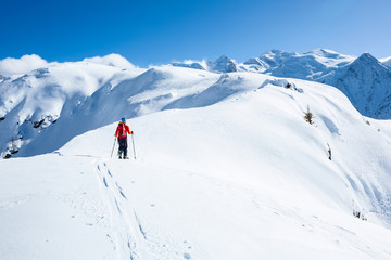 Fototapeta na wymiar Ski Touring in Alps, Chamonix.