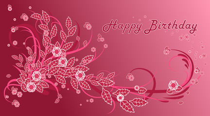Birthday card. Greeting card in vintage style on a pink background. Happy Birthday. Vector