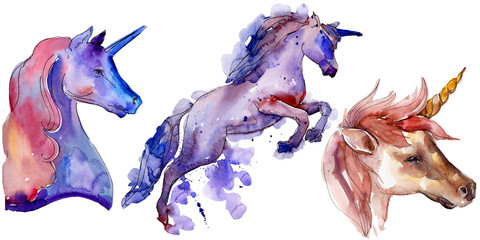 Cute unicorn horse. Isolated aquarelle wild animal for background, texture, wrapper pattern. © yanushkov