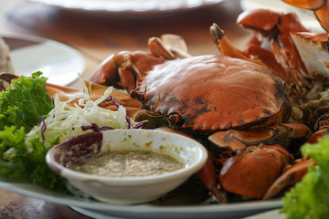 cooked mud crab with seafood sauce