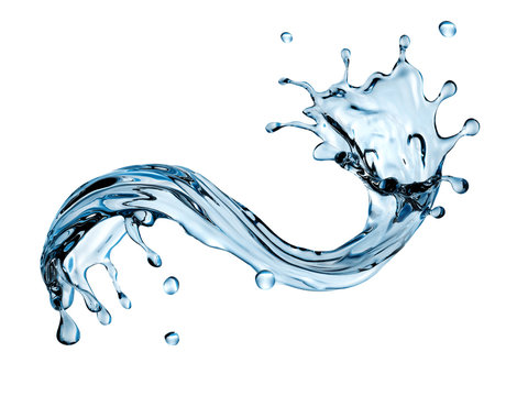 3d render, abstract water design element, illustration, wavy splashing, blue liquid splash isolated on white background