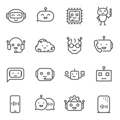 bot assistant, icon set. artificial intelligence, linear icons. Line with editable stroke - obrazy, fototapety, plakaty
