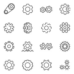 gear, icon set. gears, gearwheel mechanism, linear icons. Line with editable stroke