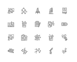 Simple Set of 20 Vector Line Icon. Contains such Icons as Chemis