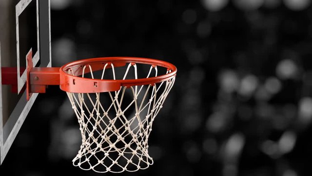 A beautiful throw basketball ball in a ring on the monochrome background