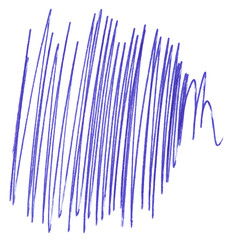 a stroke of a blue pen. hand drawn on paper, isolated element on white background. pen strokess