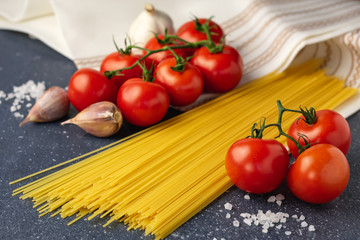 Spaghetti pasta and ingredients