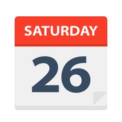 Saturday 26 - Calendar Icon. Vector illustration of week day paper leaf.