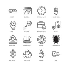 Simple Set of 16 Vector Line Icon. Contains such Icons as Time,