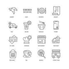 16 linear icons related to Street food, Online, Bakery, undefine