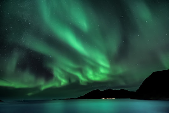 Aurora Borealis - northern lights - View from Grotfjord - Kwaloya -  north Norway