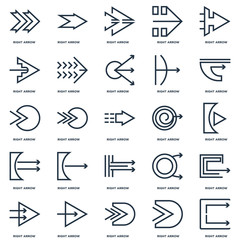Set Of 25 outline icons such as Right arrow, arrow line icon