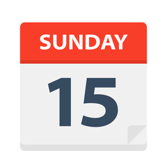 Sunday 15 - Calendar Icon. Vector illustration of week day paper leaf.
