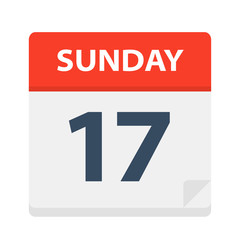 Sunday 17 - Calendar Icon. Vector illustration of week day paper leaf.